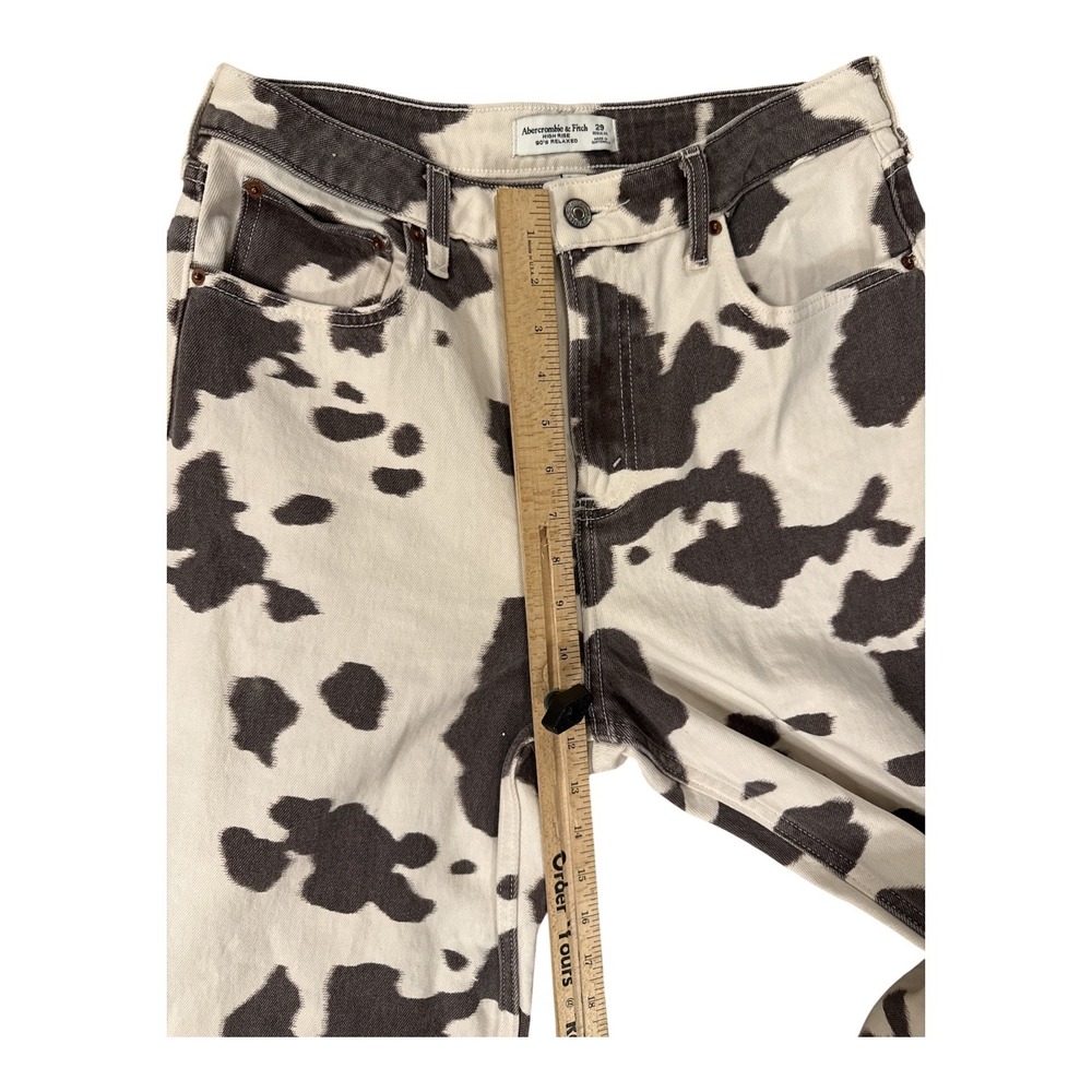 Abercrombie & Fitch Cow Print Straight Leg Jeans - Black and Cream - Picture 5 of 9